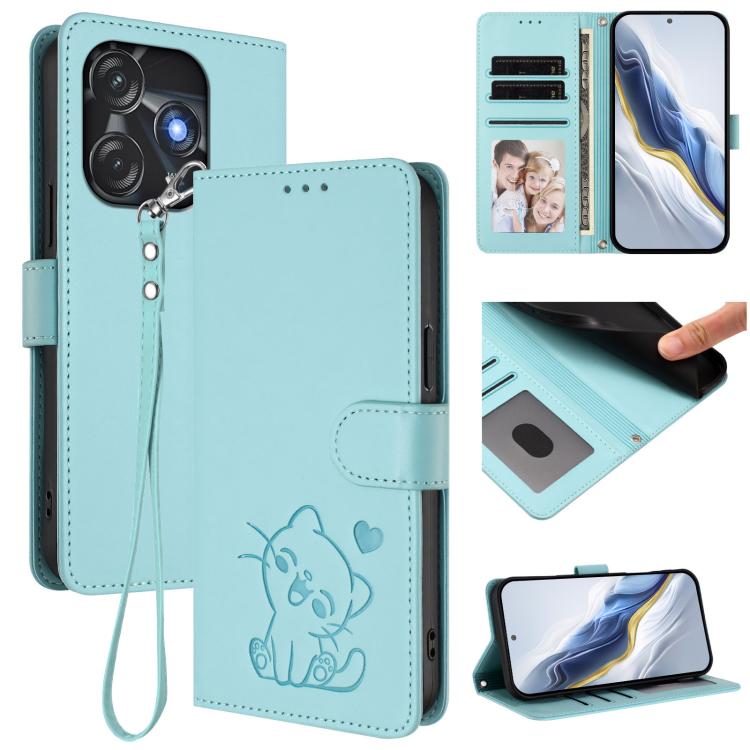 Embossed Heart Cat Leather Phone Case with Hand Strap, For Tecno Camon 20 Pro 5G, For Tecno Camon 20 4G / 20 Pro 4G, For Tecno Spark 10 5G, For Tecno Spark 10C / 10 4G