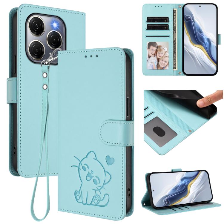 Embossed Heart Cat Leather Phone Case with Hand Strap, For Tecno Spark 30 4G, For Tecno Spark Go 5G 2025 / Hot 60i 5G, For Tecno Spark 30C 4G, For Tecno Spark 20 Pro 5G
