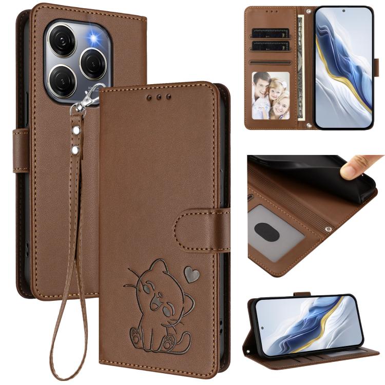 Embossed Heart Cat Leather Phone Case with Hand Strap, For Tecno Spark 30 4G, For Tecno Spark Go 5G 2025 / Hot 60i 5G, For Tecno Spark 30C 4G, For Tecno Spark 20 Pro 5G