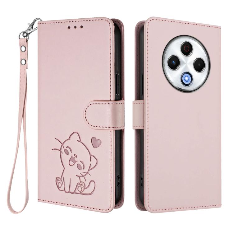 Embossed Heart Cat Leather Phone Case with Hand Strap, For Tecno Spark 30 4G, For Tecno Spark Go 5G 2025 / Hot 60i 5G, For Tecno Spark 30C 4G, For Tecno Spark 20 Pro 5G
