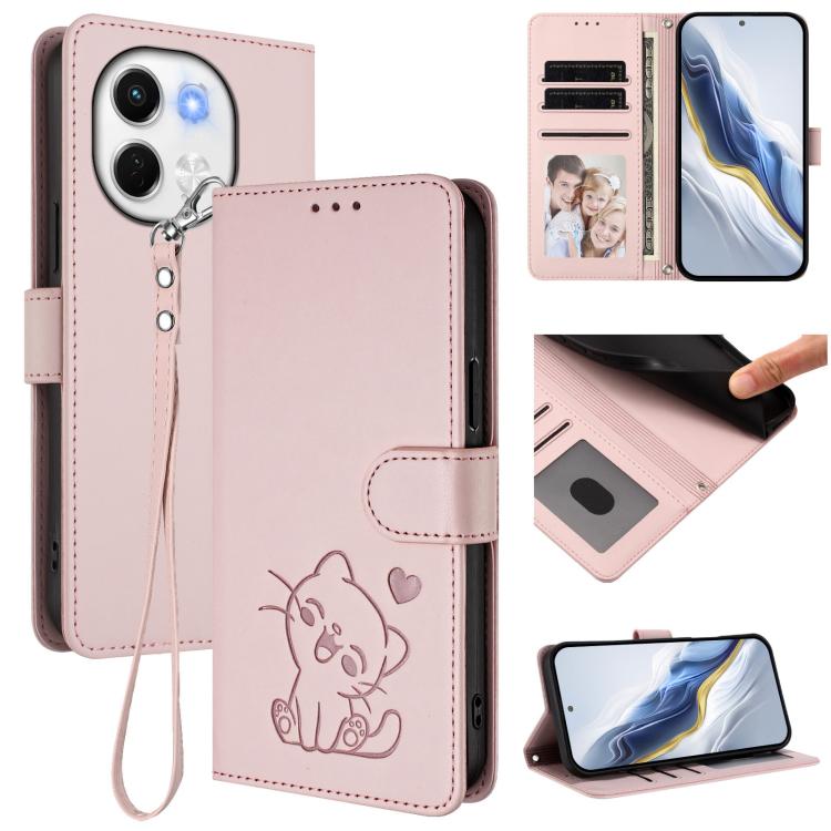 Embossed Heart Cat Leather Phone Case with Hand Strap, For Tecno Camon 30S / 30S Pro, For Tecno Pova 6 Neo 5G / Spark 30 5G, For Tecno Spark 30 5G / Pova 6 Neo 5G, For Tecno Spark 30 Pro 4G