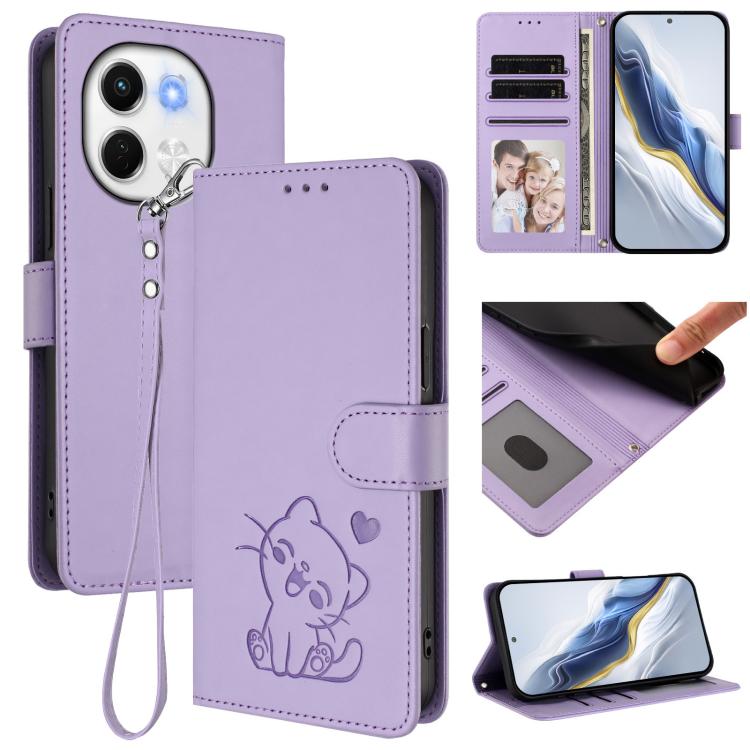 Embossed Heart Cat Leather Phone Case with Hand Strap, For Tecno Camon 30S / 30S Pro, For Tecno Pova 6 Neo 5G / Spark 30 5G, For Tecno Spark 30 5G / Pova 6 Neo 5G, For Tecno Spark 30 Pro 4G