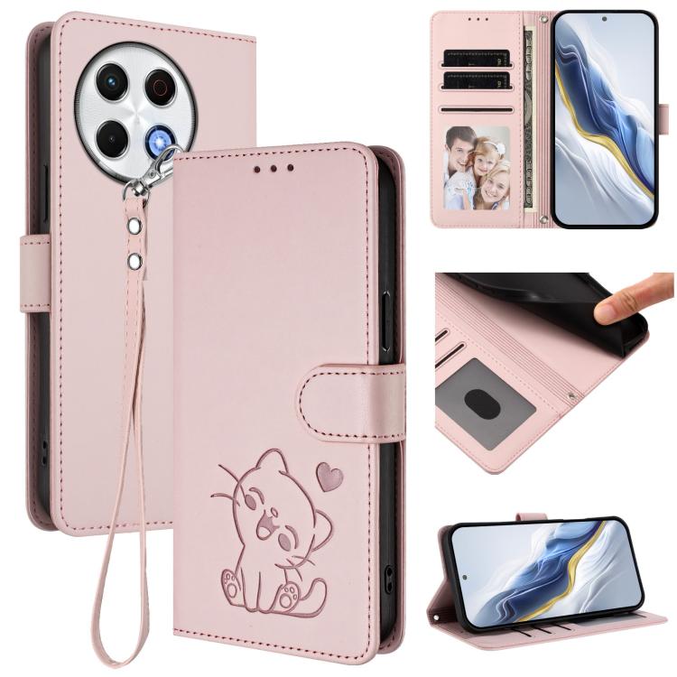 Embossed Heart Cat Leather Phone Case with Hand Strap, For Tecno Camon 30S / 30S Pro, For Tecno Pova 6 Neo 5G / Spark 30 5G, For Tecno Spark 30 5G / Pova 6 Neo 5G, For Tecno Spark 30 Pro 4G