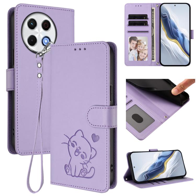 Embossed Heart Cat Leather Phone Case with Hand Strap, For Tecno Camon 30S / 30S Pro, For Tecno Pova 6 Neo 5G / Spark 30 5G, For Tecno Spark 30 5G / Pova 6 Neo 5G, For Tecno Spark 30 Pro 4G