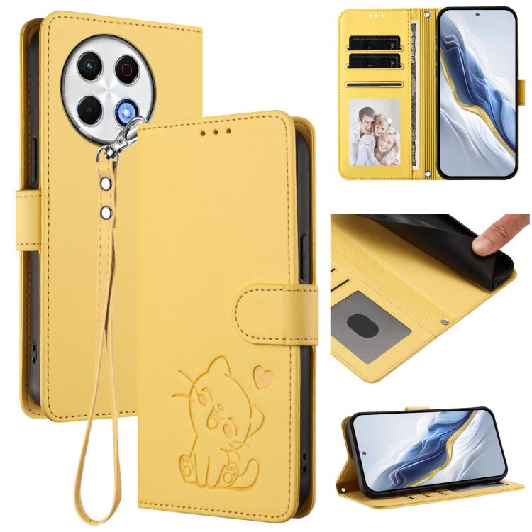 Embossed Heart Cat Leather Phone Case with Hand Strap, For Tecno Camon 30S / 30S Pro, For Tecno Pova 6 Neo 5G / Spark 30 5G, For Tecno Spark 30 5G / Pova 6 Neo 5G, For Tecno Spark 30 Pro 4G