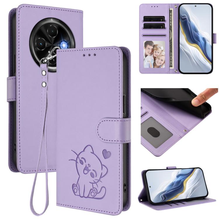 Embossed Heart Cat Leather Phone Case with Hand Strap, For Tecno Spark 30 4G, For Tecno Spark Go 5G 2025 / Hot 60i 5G, For Tecno Spark 30C 4G, For Tecno Spark 20 Pro 5G