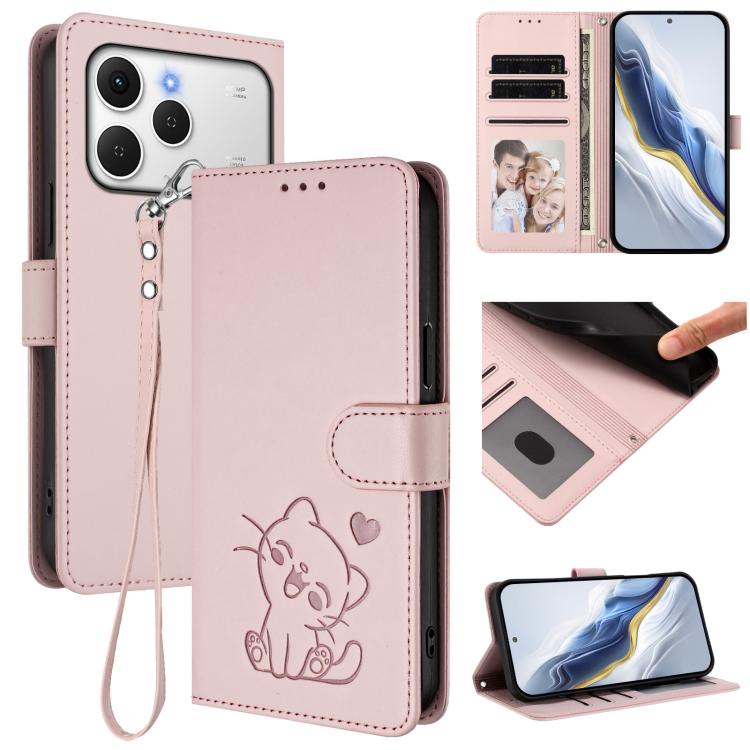 Embossed Heart Cat Leather Phone Case with Hand Strap, For Tecno Spark 40 4G, For Tecno Pova 7 Ultra 5G, For Tecno Pova 7 4G / 7 Neo, For Tecno Spark Go 1 / Pop 9