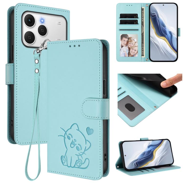 Embossed Heart Cat Leather Phone Case with Hand Strap, For Tecno Spark 40 4G, For Tecno Pova 7 Ultra 5G, For Tecno Pova 7 4G / 7 Neo, For Tecno Spark Go 1 / Pop 9