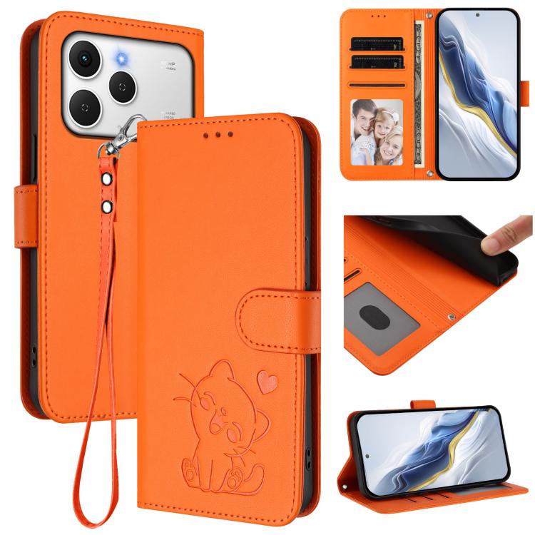 Embossed Heart Cat Leather Phone Case with Hand Strap, For Tecno Spark 40 4G, For Tecno Pova 7 Ultra 5G, For Tecno Pova 7 4G / 7 Neo, For Tecno Spark Go 1 / Pop 9