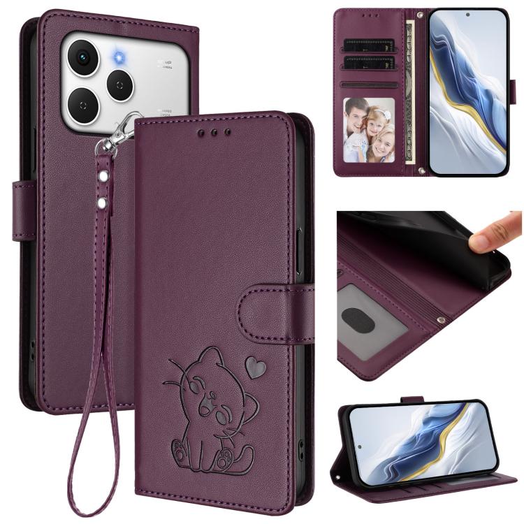 Embossed Heart Cat Leather Phone Case with Hand Strap, For Tecno Spark 40 4G, For Tecno Pova 7 Ultra 5G, For Tecno Pova 7 4G / 7 Neo, For Tecno Spark Go 1 / Pop 9