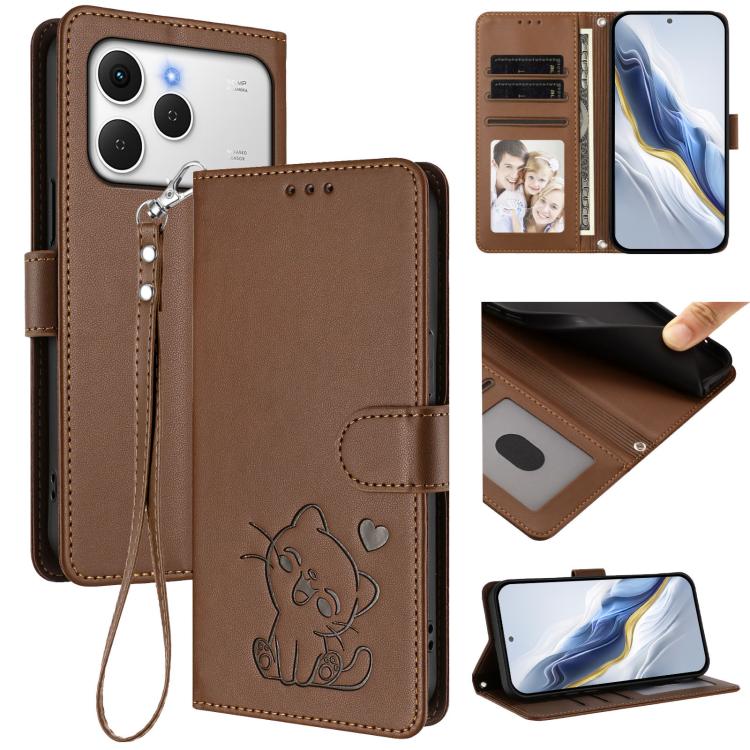 Embossed Heart Cat Leather Phone Case with Hand Strap, For Tecno Spark 40 4G, For Tecno Pova 7 Ultra 5G, For Tecno Pova 7 4G / 7 Neo, For Tecno Spark Go 1 / Pop 9