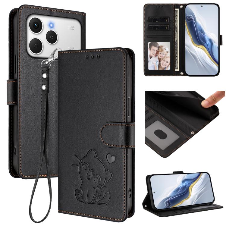 Embossed Heart Cat Leather Phone Case with Hand Strap, For Tecno Spark 40 4G, For Tecno Pova 7 Ultra 5G, For Tecno Pova 7 4G / 7 Neo, For Tecno Spark Go 1 / Pop 9