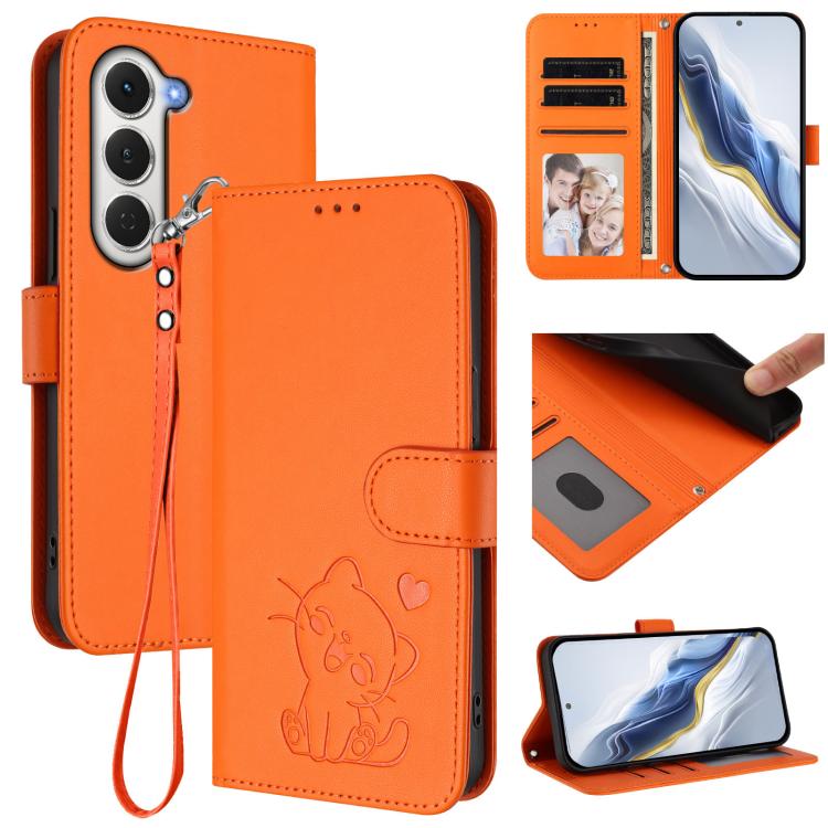 Embossed Heart Cat Leather Phone Case with Hand Strap, For Tecno Pova 7 Pro 5G, For Tecno Pova 7 5G 2025, For Tecno Spark 40 Pro+ 4G, For Tecno Spark 40 Pro 4G