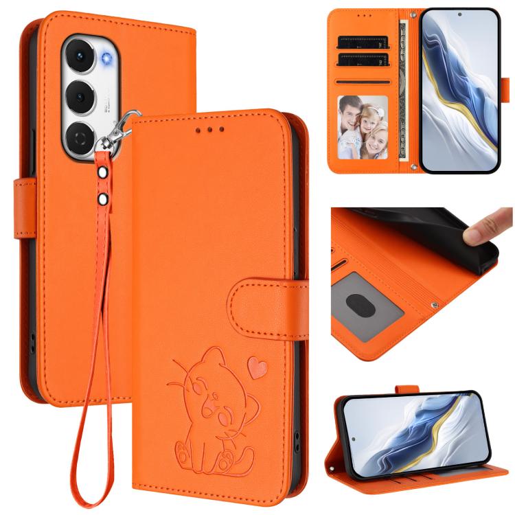 Embossed Heart Cat Leather Phone Case with Hand Strap, For Tecno Pova 7 Pro 5G, For Tecno Pova 7 5G 2025, For Tecno Spark 40 Pro+ 4G, For Tecno Spark 40 Pro 4G