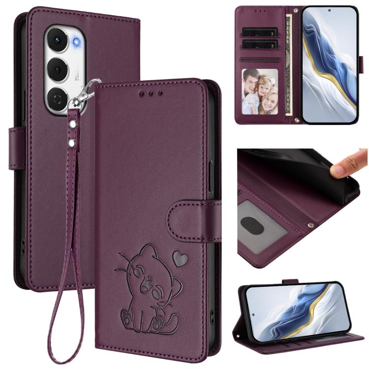 Embossed Heart Cat Leather Phone Case with Hand Strap, For Tecno Pova 7 Pro 5G, For Tecno Pova 7 5G 2025, For Tecno Spark 40 Pro+ 4G, For Tecno Spark 40 Pro 4G