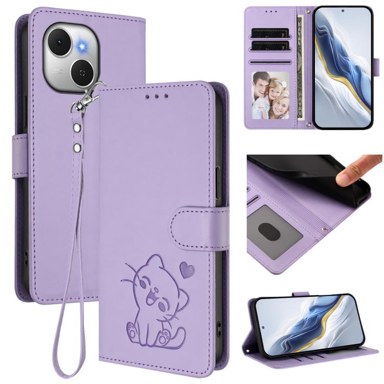 Embossed Heart Cat Leather Phone Case with Hand Strap, For Tecno Camon 50 Pro 4G, For Tecno Camon 50 4G, For Tecno Spark Go 2024 4G / 20C 4G, For Tecno Spark 40C