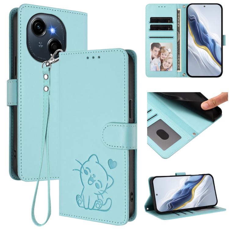 Embossed Heart Cat Leather Phone Case with Hand Strap, For Tecno Spark 40 4G, For Tecno Pova 7 Ultra 5G, For Tecno Pova 7 4G / 7 Neo, For Tecno Spark Go 1 / Pop 9