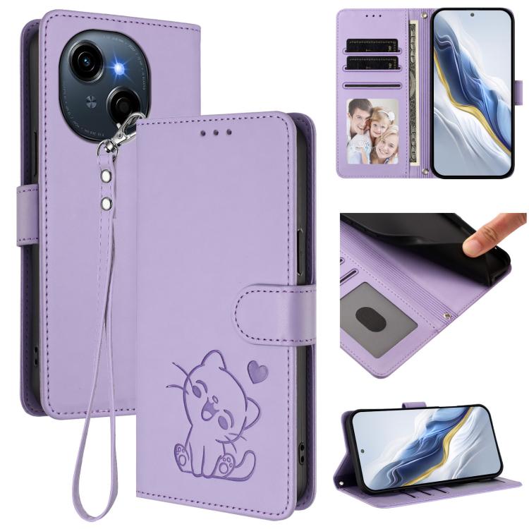 Embossed Heart Cat Leather Phone Case with Hand Strap, For Tecno Spark 40 4G, For Tecno Pova 7 Ultra 5G, For Tecno Pova 7 4G / 7 Neo, For Tecno Spark Go 1 / Pop 9