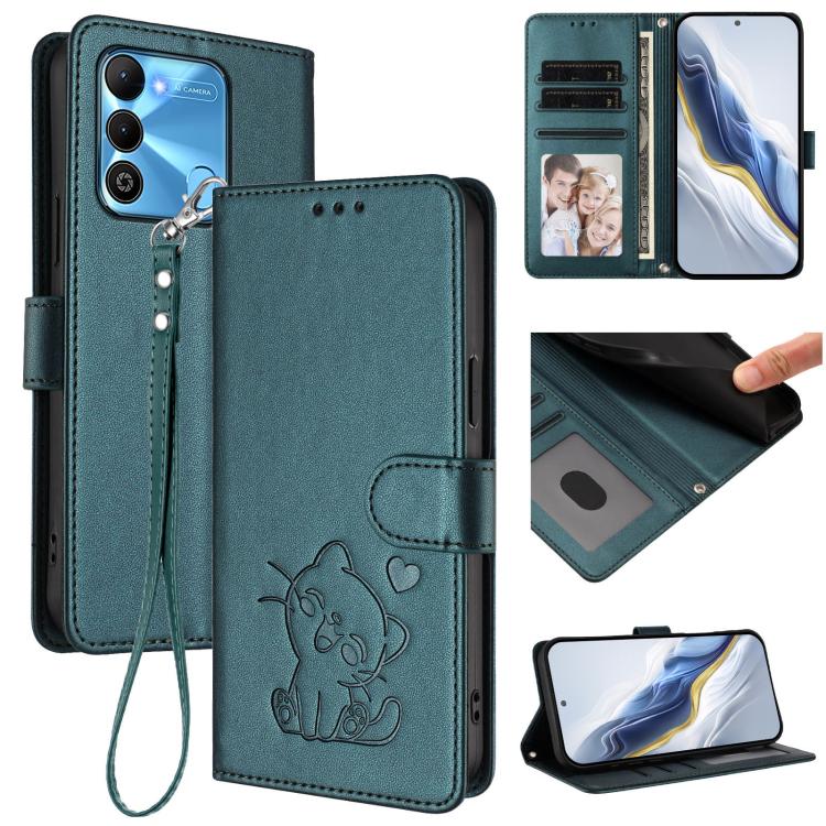 Embossed Heart Cat Leather Phone Case with Hand Strap, For Tecno Pova Neo 2, For Tecno Spark Go 2022 / 9 / 8C, For Tecno Spark 9T / 9 Pro, For Tecno Pova 3