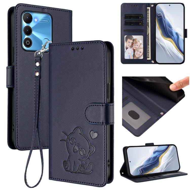 Embossed Heart Cat Leather Phone Case with Hand Strap, For Tecno Pova Neo 2, For Tecno Spark Go 2022 / 9 / 8C, For Tecno Spark 9T / 9 Pro, For Tecno Pova 3