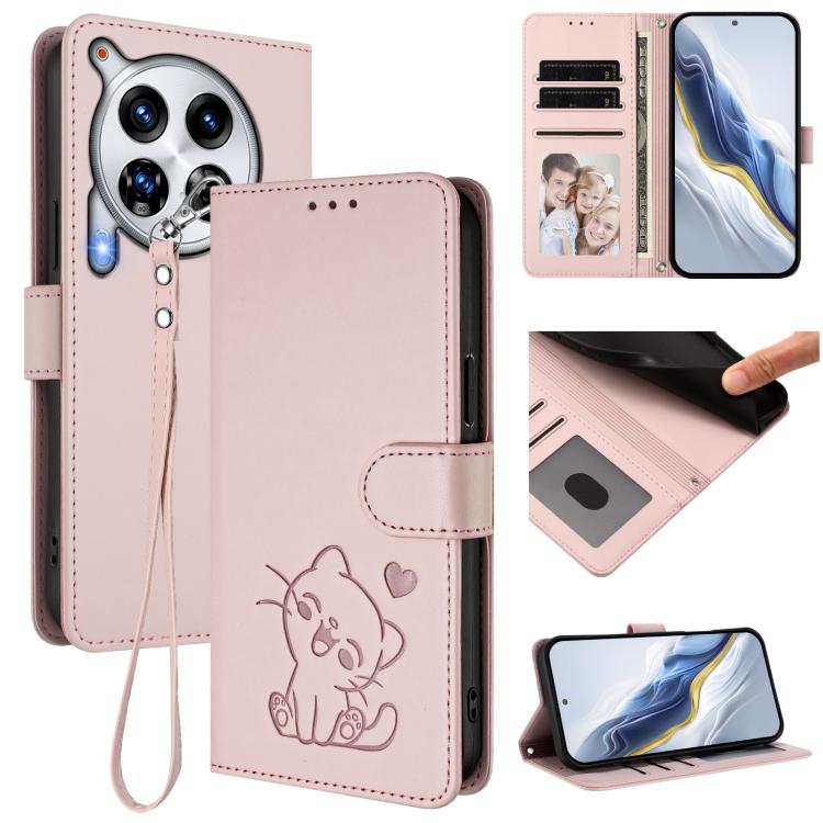 Embossed Heart Cat Leather Phone Case with Hand Strap, For Tecno Camon 30 Premier 5G, For Tecno Camon 30 4G / 5G, For Tecno Pova 6 Pro 5G, For Tecno Spark 20 Pro+ 4G