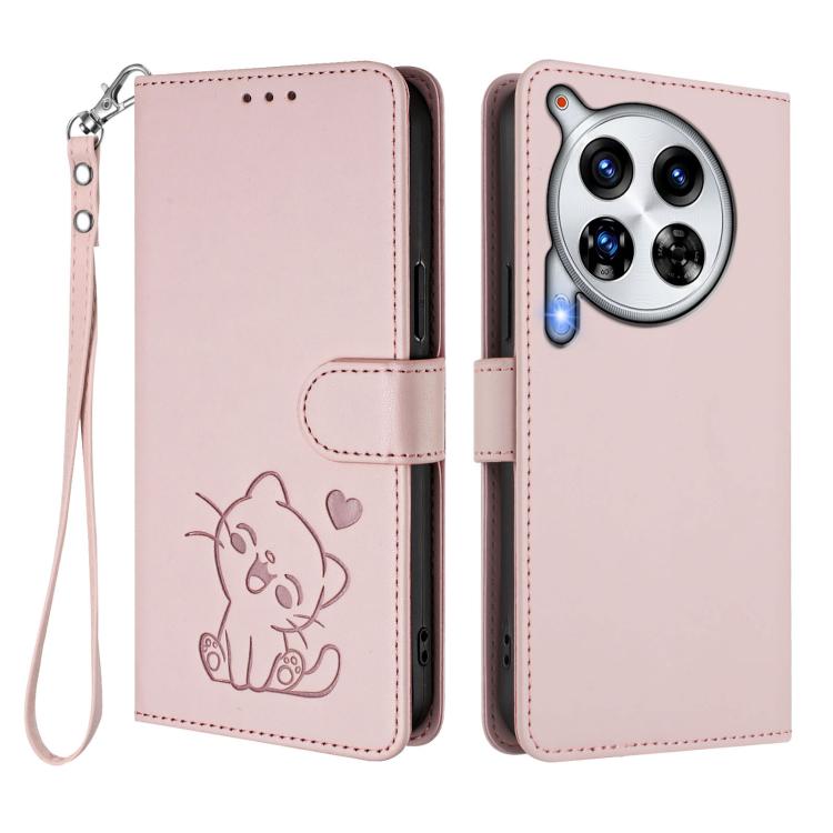 Embossed Heart Cat Leather Phone Case with Hand Strap, For Tecno Camon 30 Premier 5G, For Tecno Camon 30 4G / 5G, For Tecno Pova 6 Pro 5G, For Tecno Spark 20 Pro+ 4G