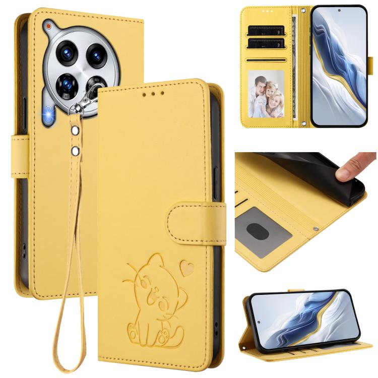 Embossed Heart Cat Leather Phone Case with Hand Strap, For Tecno Camon 30 Premier 5G, For Tecno Camon 30 4G / 5G, For Tecno Pova 6 Pro 5G, For Tecno Spark 20 Pro+ 4G