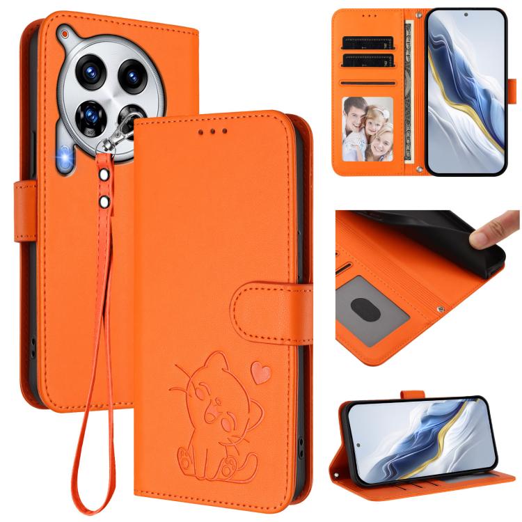 Embossed Heart Cat Leather Phone Case with Hand Strap, For Tecno Camon 30 Premier 5G, For Tecno Camon 30 4G / 5G, For Tecno Pova 6 Pro 5G, For Tecno Spark 20 Pro+ 4G