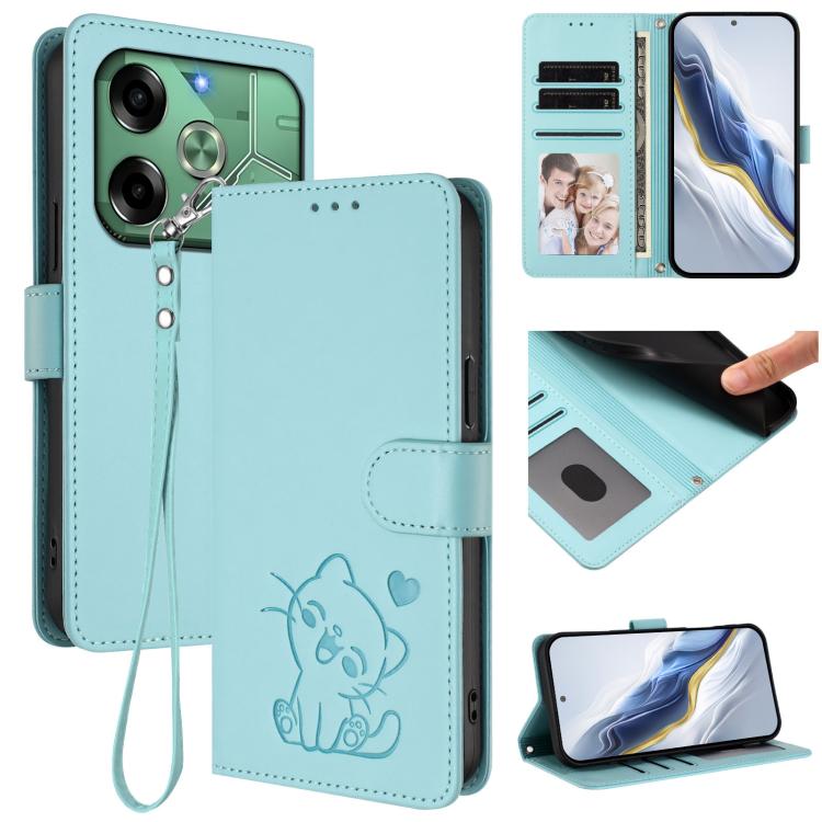 Embossed Heart Cat Leather Phone Case with Hand Strap, For Tecno Pop 6C / A18, For Tecno Spark 10 Pro Magic Magenta, For Tecno Pova 6 4G, For Tecno Camon 30 Pro