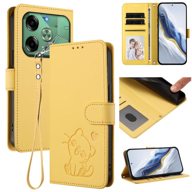 Embossed Heart Cat Leather Phone Case with Hand Strap, For Tecno Pop 6C / A18, For Tecno Spark 10 Pro Magic Magenta, For Tecno Pova 6 4G, For Tecno Camon 30 Pro