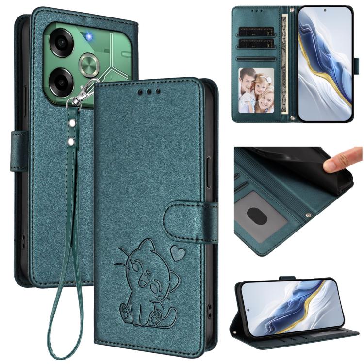 Embossed Heart Cat Leather Phone Case with Hand Strap, For Tecno Pop 6C / A18, For Tecno Spark 10 Pro Magic Magenta, For Tecno Pova 6 4G, For Tecno Camon 30 Pro