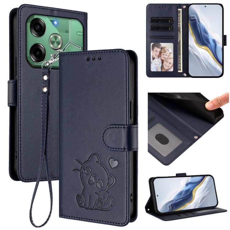 Embossed Heart Cat Leather Phone Case with Hand Strap, For Tecno Pop 6C / A18, For Tecno Spark 10 Pro Magic Magenta, For Tecno Pova 6 4G, For Tecno Camon 30 Pro