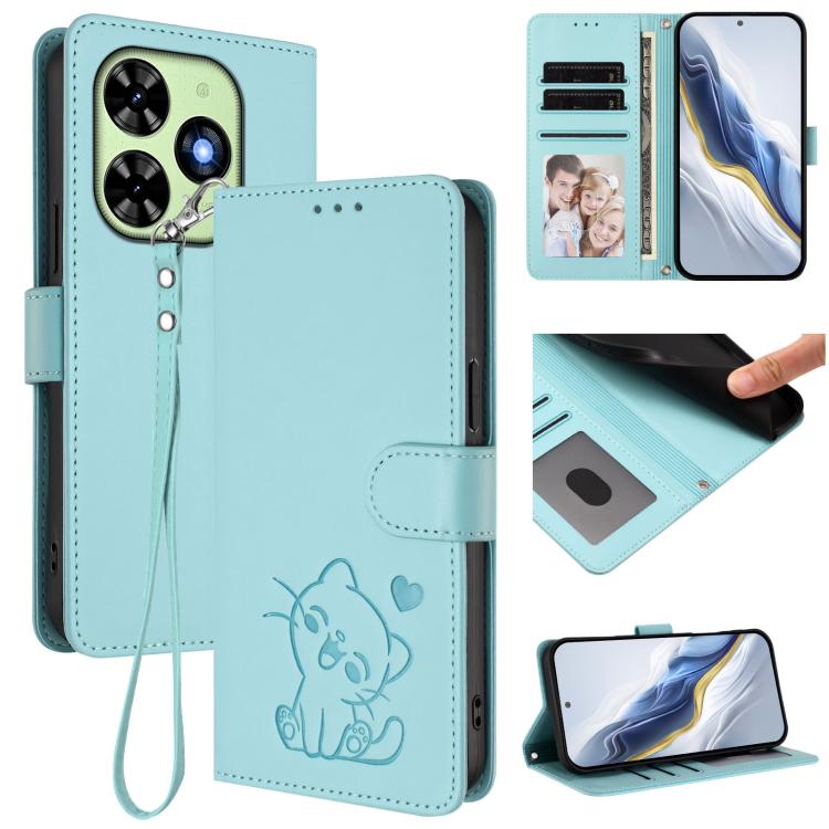 Embossed Heart Cat Leather Phone Case with Hand Strap, For Tecno Camon 50 Pro 4G, For Tecno Camon 50 4G, For Tecno Spark Go 2024 4G / 20C 4G, For Tecno Spark 40C