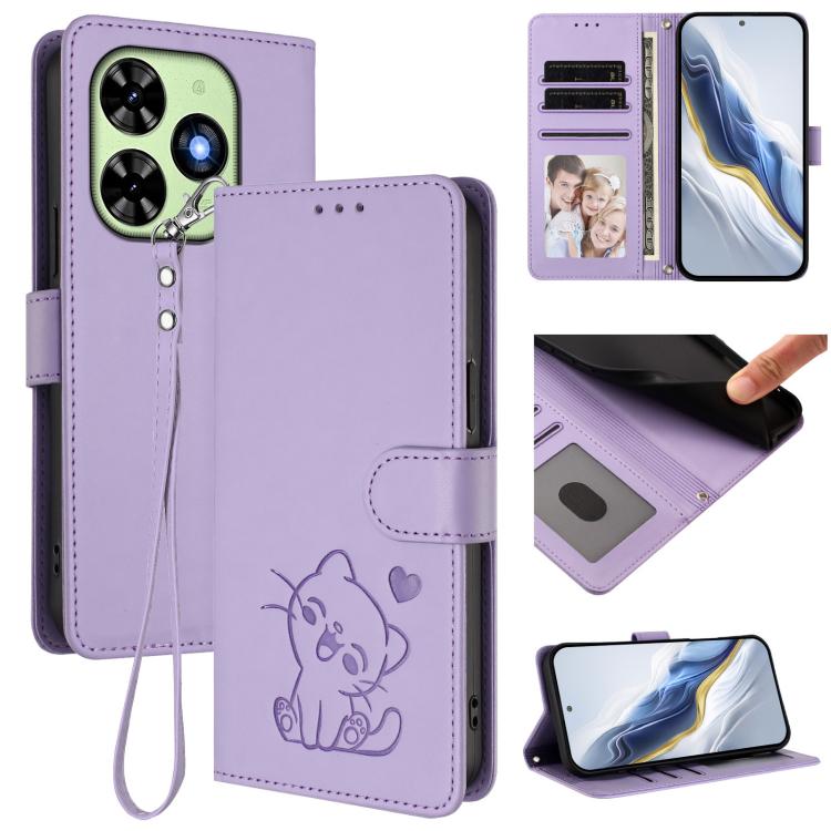 Embossed Heart Cat Leather Phone Case with Hand Strap, For Tecno Camon 50 Pro 4G, For Tecno Camon 50 4G, For Tecno Spark Go 2024 4G / 20C 4G, For Tecno Spark 40C