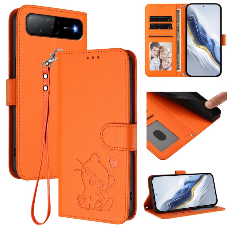 Embossed Heart Cat Leather Phone Case with Hand Strap, For Tecno Spark 30 4G, For Tecno Spark Go 5G 2025 / Hot 60i 5G, For Tecno Spark 30C 4G, For Tecno Spark 20 Pro 5G