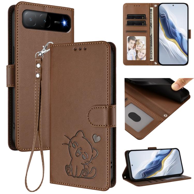 Embossed Heart Cat Leather Phone Case with Hand Strap, For Tecno Spark 30 4G, For Tecno Spark Go 5G 2025 / Hot 60i 5G, For Tecno Spark 30C 4G, For Tecno Spark 20 Pro 5G