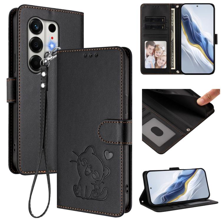 Embossed Heart Cat Leather Phone Case with Hand Strap, For Tecno Camon 50 Pro 4G, For Tecno Camon 50 4G, For Tecno Spark Go 2024 4G / 20C 4G, For Tecno Spark 40C