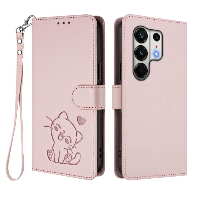 Embossed Heart Cat Leather Phone Case with Hand Strap, For Tecno Camon 50 Pro 4G, For Tecno Camon 50 4G, For Tecno Spark Go 2024 4G / 20C 4G, For Tecno Spark 40C