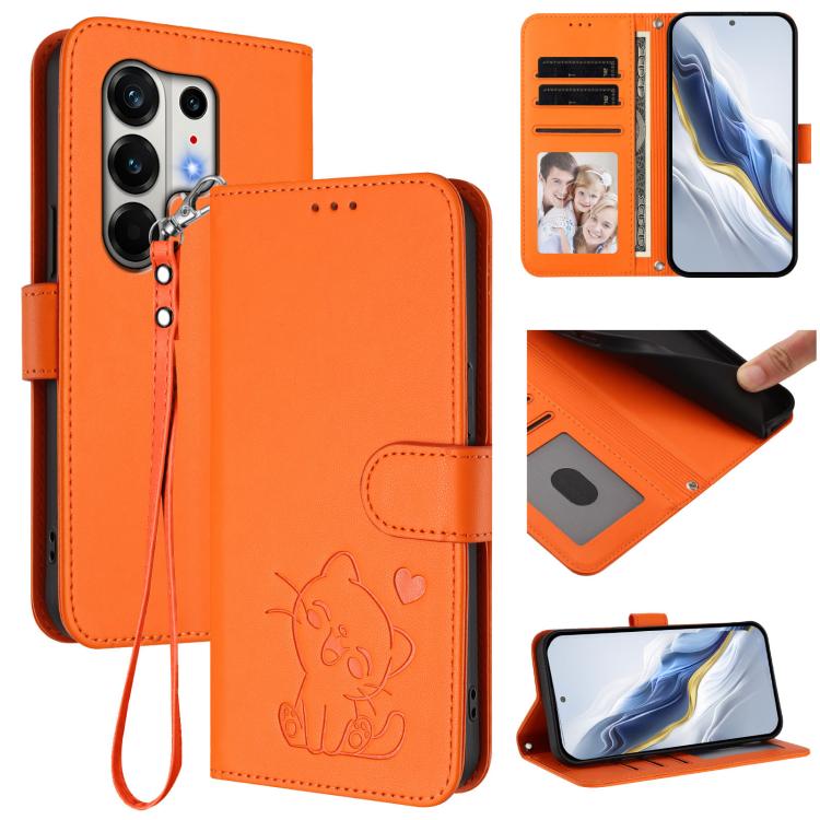 Embossed Heart Cat Leather Phone Case with Hand Strap, For Tecno Camon 50 Pro 4G, For Tecno Camon 50 4G, For Tecno Spark Go 2024 4G / 20C 4G, For Tecno Spark 40C
