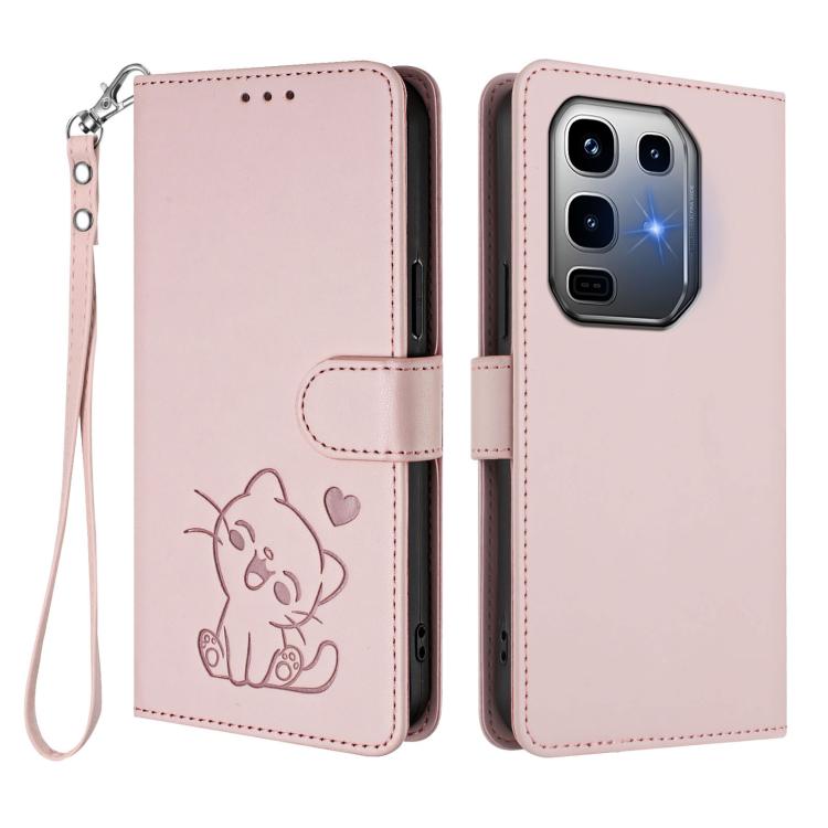 Embossed Heart Cat Leather Phone Case with Hand Strap, For Infinix Note 50 Pro+ 5G, For Infinix Note 50 Pro 4G / 50 4G, For Infinix Hot 50i 4G / Smart 9 4G, For Infinix Hot 50 Pro+ 4G
