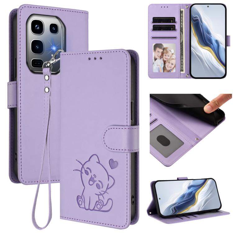 Embossed Heart Cat Leather Phone Case with Hand Strap, For Infinix Note 50 Pro+ 5G, For Infinix Note 50 Pro 4G / 50 4G, For Infinix Hot 50i 4G / Smart 9 4G, For Infinix Hot 50 Pro+ 4G