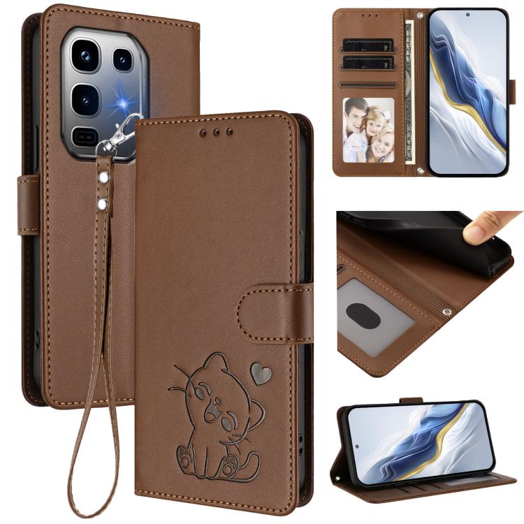 Embossed Heart Cat Leather Phone Case with Hand Strap, For Infinix Note 50 Pro+ 5G, For Infinix Note 50 Pro 4G / 50 4G, For Infinix Hot 50i 4G / Smart 9 4G, For Infinix Hot 50 Pro+ 4G