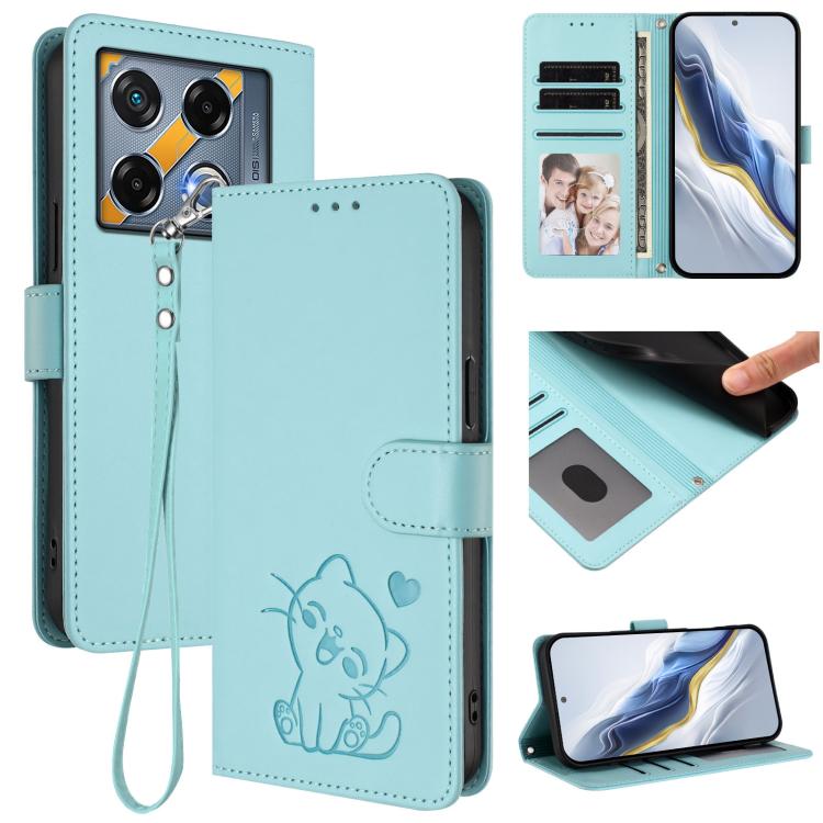 Embossed Heart Cat Leather Phone Case with Hand Strap, For Infinix Note 40 5G, For Infinix GT 20 Pro 5G, For Infinix Note 40 4G, For Infinix Hot 40 4G / 40 Pro 4G