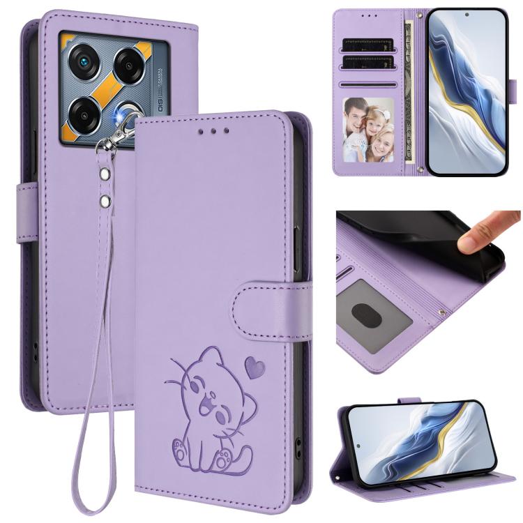 Embossed Heart Cat Leather Phone Case with Hand Strap, For Infinix Note 40 5G, For Infinix GT 20 Pro 5G, For Infinix Note 40 4G, For Infinix Hot 40 4G / 40 Pro 4G