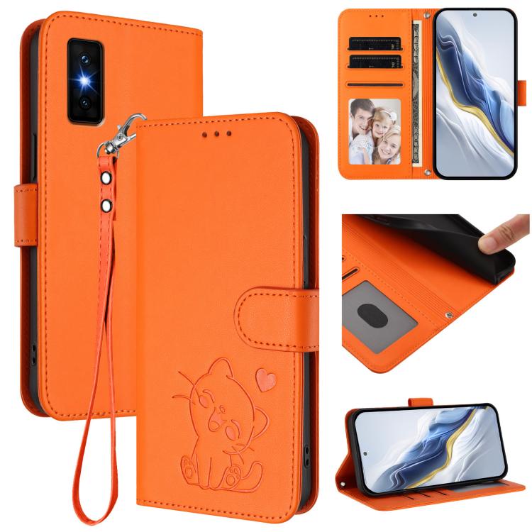 Embossed Heart Cat Leather Phone Case with Hand Strap, For Infinix Smart 10 / Tecno Pop 10, For Infinix GT 30 Pro, For Infinix Note 50s 5G, For Infinix Note 50X 5G