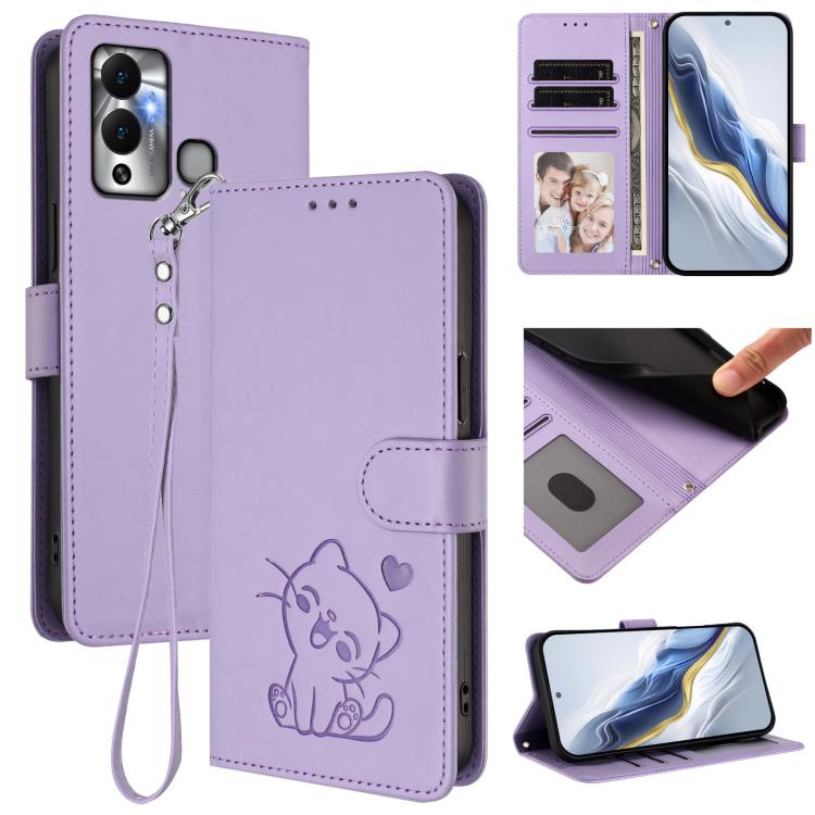 Embossed Heart Cat Leather Phone Case with Hand Strap, For Infinix Zero 20, For Infinix Note 12 2023 / 12 Pro 4G, For Infinix Hot 12 Play