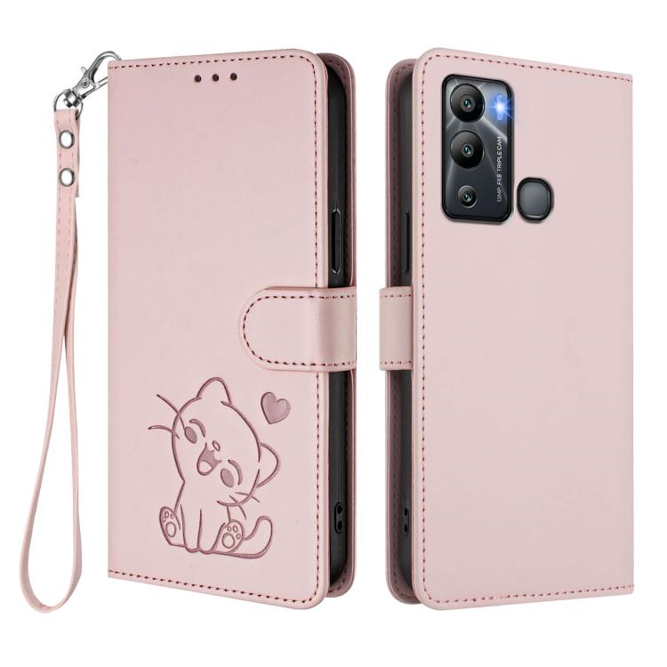 Embossed Heart Cat Leather Phone Case with Hand Strap, For Infinix Hot 12i / 20i, For Infinix Zero 5G 2023, For Infinix Hot 20 Play, For Infinix Hot 20 4G