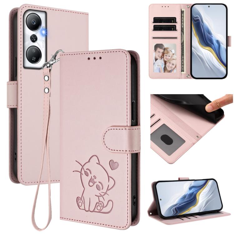 Embossed Heart Cat Leather Phone Case with Hand Strap, For Infinix Hot 12i / 20i, For Infinix Zero 5G 2023, For Infinix Hot 20 Play, For Infinix Hot 20 4G
