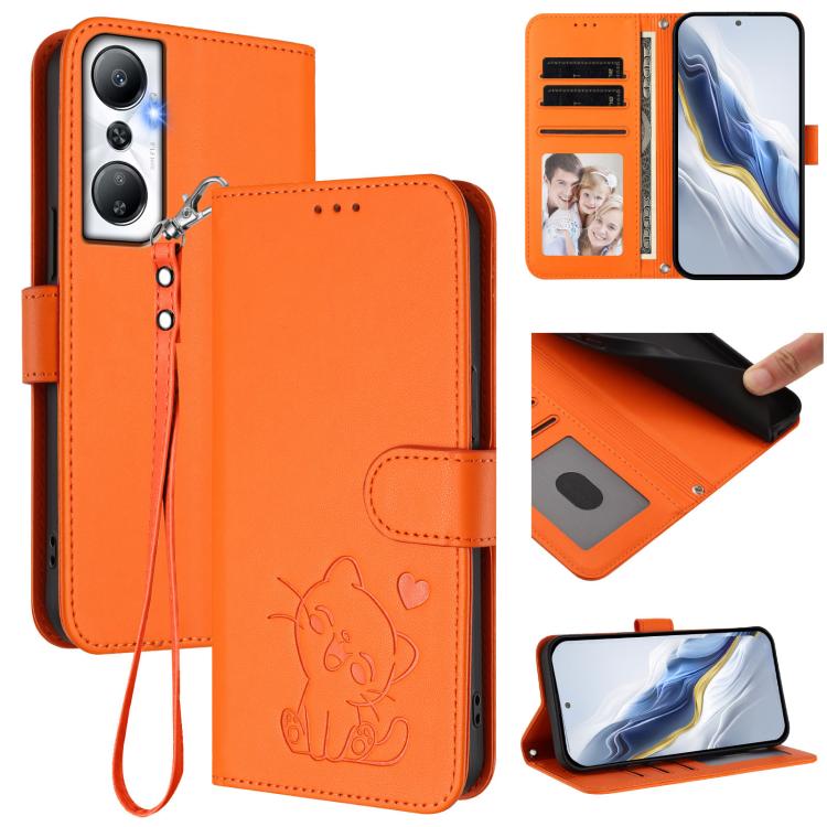 Embossed Heart Cat Leather Phone Case with Hand Strap, For Infinix Hot 12i / 20i, For Infinix Zero 5G 2023, For Infinix Hot 20 Play, For Infinix Hot 20 4G