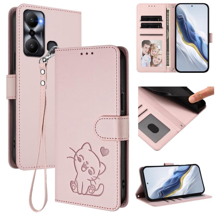 Embossed Heart Cat Leather Phone Case with Hand Strap, For Infinix Hot 12i / 20i, For Infinix Zero 5G 2023, For Infinix Hot 20 Play, For Infinix Hot 20 4G